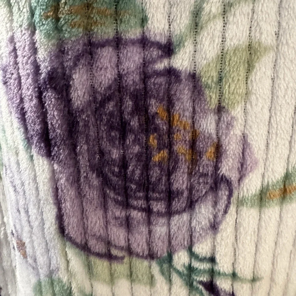 Stan Herman Plush Purple Floral Full Zip Robe House Dress XS Tradwife Loungewear